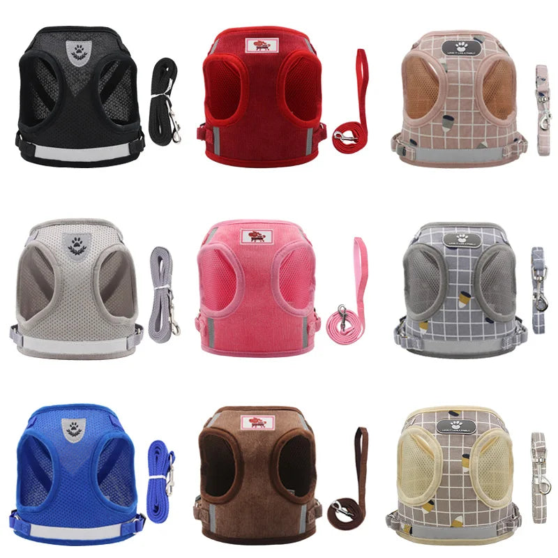 Summer Pet Dog Vest Harness and Leash Sets Reflective Mesh Harnesses for Small Dogs Pomeranian Corgi Yorkshire Puppy Arnes Perro
