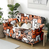 1pc Cute Cartoon Dog Print Stretch Sofa Cover, Removable Washable Couch Slipcover for Pet Lover Home Decor