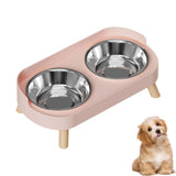 Stainless Steel Anti-Slip Cervical Protect Dual Bowl Pet Food Feeder for Cats and Dogs with Elevated Design