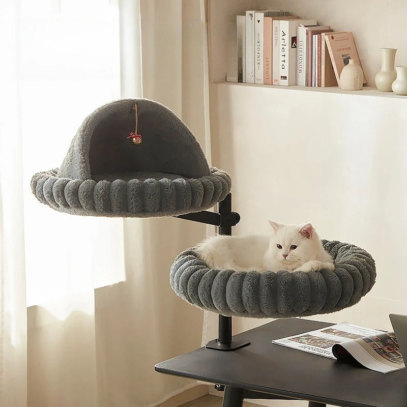 Space-Saving 360° Rotating Cat Tree, Height Adjustable Cat Condo, Desktop Cat Bed for Large Cats, Easy to Assemble