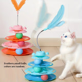 Interactive Cat Toy Tower Kitten Turntable Track Roller Balls Toys With Feather Pets Training Supplies Toy For Cat Tower