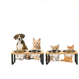 Elevated Cat Bowl Wooden 15° Tilted Raised Pet Bowl Stand with 2/3 Stainless Steel Bowl Neck Protection Dog Feeder Pet Supplies