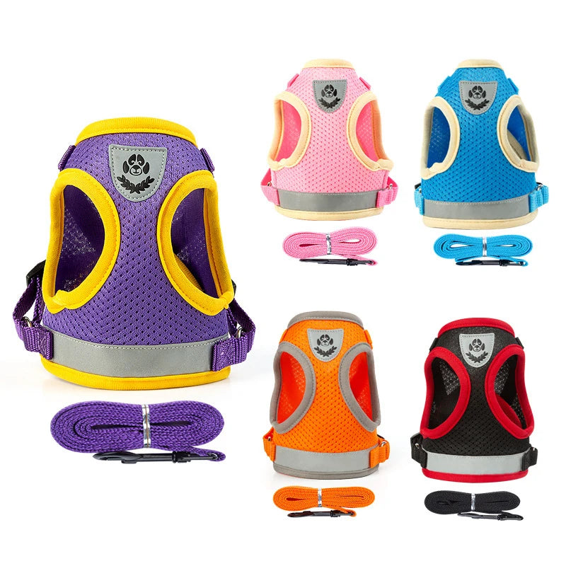 Puppy Dog Harness Leash Rope Set Breathable Summer Mesh Dogs Harness Vest Reflective Pet Cat Chest Straps Chihuahua Yorkies
