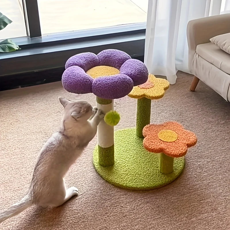 1PC Cat Scratching Post with Sisal Rope & Plush Base - Flower Design Cat Tree for Indoor Cats, Paw Grinding Toy, Pet Supplies