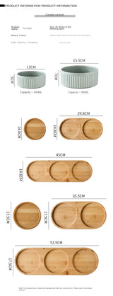 850 Ml Dogs and Cats Ceramic Bowl Double Triple Cat Food Wood Pallet Water Bowl Large Capacity Pet Drinking Water Feeder