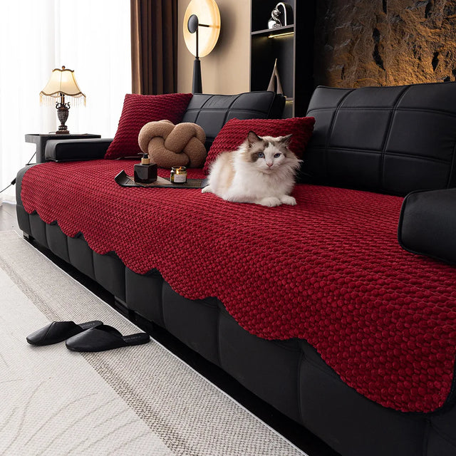 Corduroy Solid Color Sofa Mat, Four Seasons Non-Slip Machine Washable Couch Cushion Furniture Protector for Living Room